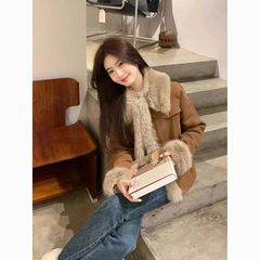 2025冬新款美拉德棕色复古麂绒皮外套女短款减龄小个子年轻款外套