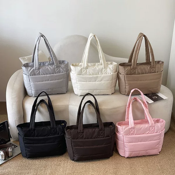 Cotton-padded tote bag for women, new foreign trade model, large-capacity commuter shoulder bag, simple and versatile women's travel handbag