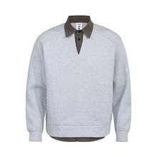 R3662美式复古高级感中性构型假两件格纹设计潮流男式翻领卫衣