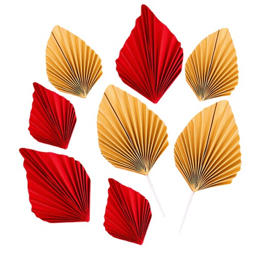 Manufacturer wholesale cake decoration ornaments folding fan leaf cake insert red festive fan cake insert