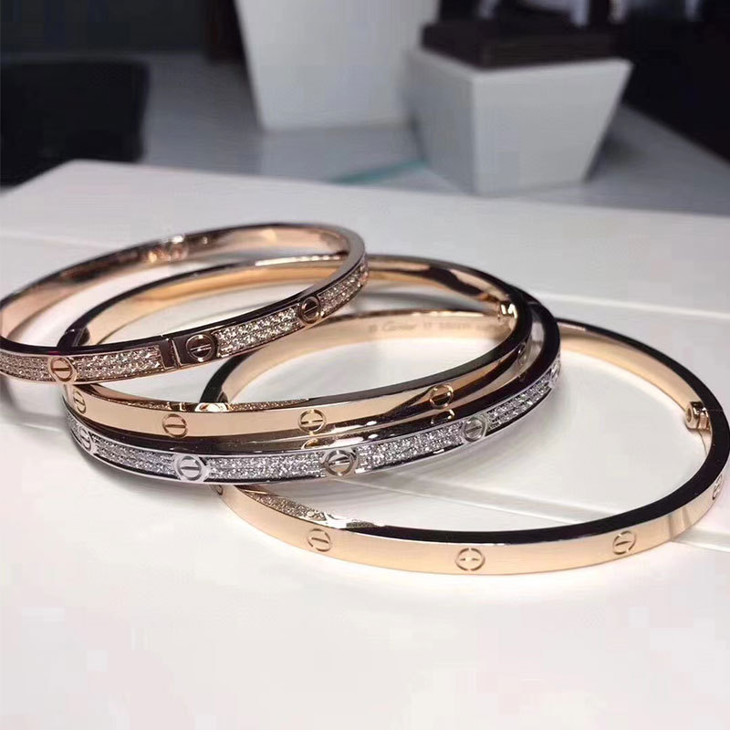 Kajia Pure V Gold 18K Rose Gold LOVE Narrow Edition Full Diamond Full Sky Star Six Diamond Bracelet and Bracelet with CNC Process