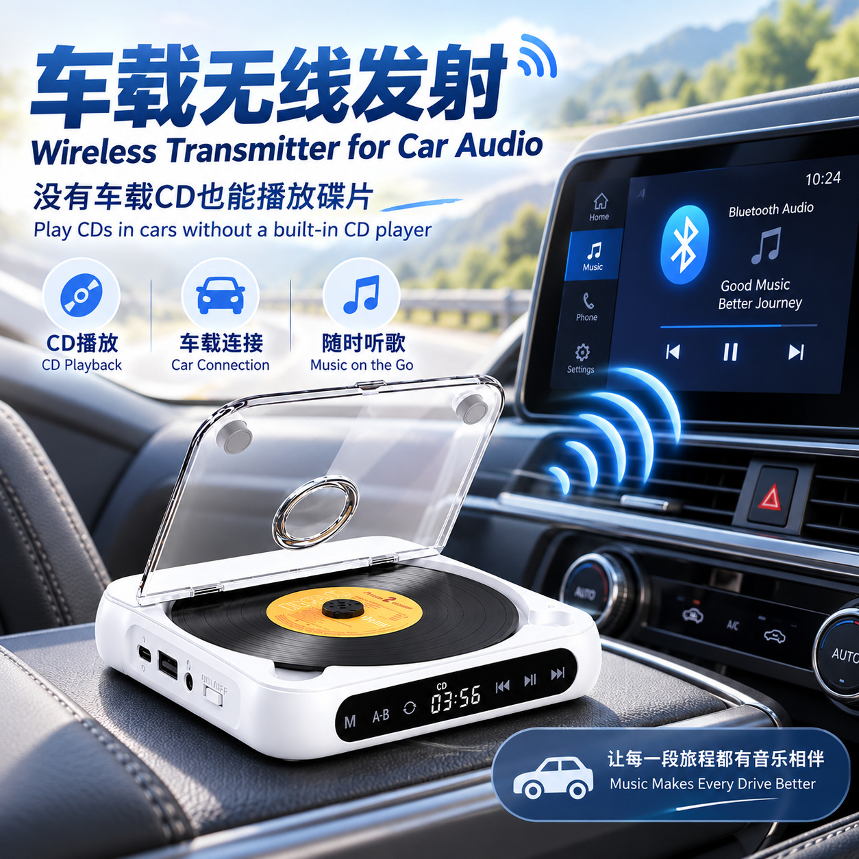 Reproductor de CD Portátil Bluetooth de Plástico ABS con Pantalla Recargable para Estudiantes