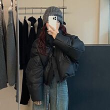 免洗pu皮羽绒棉衣女装精品新短款冬季加厚立领小个子面包服袄外套