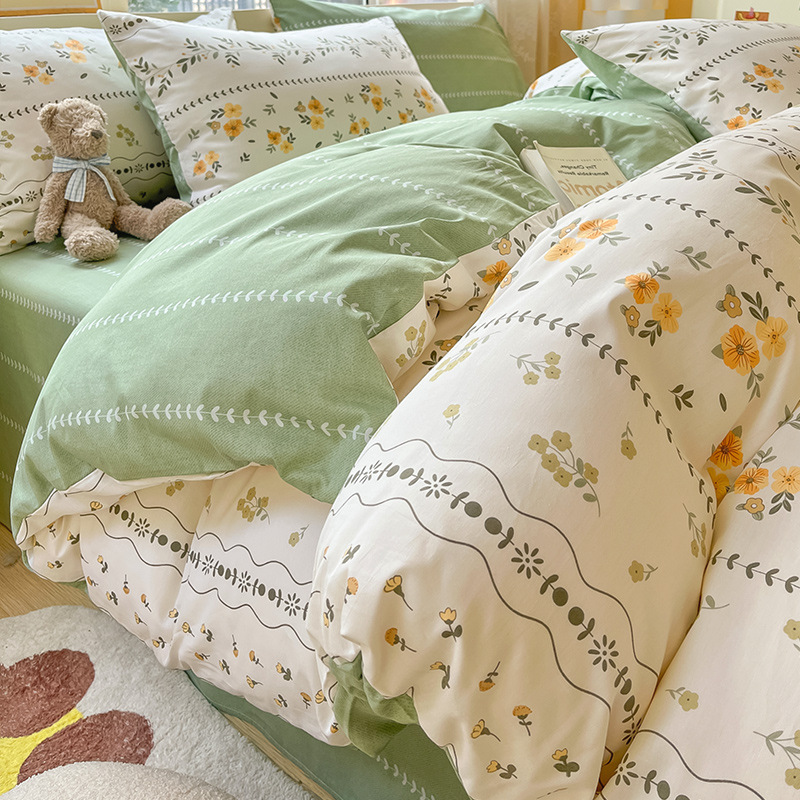 2025 nuevo traje de cuatro piezas de cama de algodón 100 ropa de cama de algodón dormitorio sábana individual funda de edredón juego de tres piezas 4