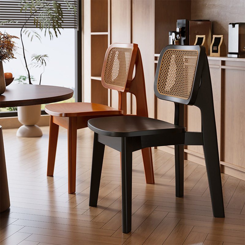 Silla de comedor de ratán medieval para el hogar mesa de té moderna silla de comedor silla de respaldo diseño retro casual madera maciza negra