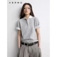 3355 # VERMO вышитый воротник Питер Пэн, закатанные манжеты, слегка широкие плечи, рубашка ПОЛО, трикотажная футболка