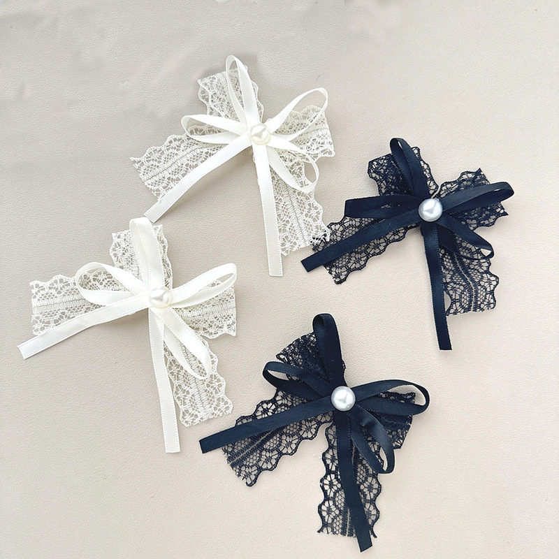 Sweet Double-Layer Lace Pearl Bow Ribbon Accessories DIY Clothing Socks Accessories Headwear Shoes Bags Accessories