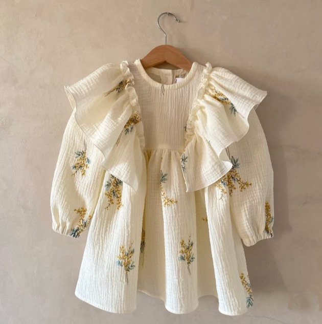 2025 Ins Russian Spring & Fall Girls Cotton and Linen Ruffled Printed Jk Dress Small Fresh Forest Dress