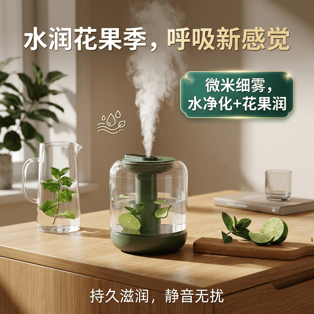 Humidificador y purificador de aire transfronterizo BF143 con aroma a flores y frutas para uso doméstico, gran capacidad con luz nocturna, se pueden añadir pétalos y limón.