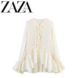 ZAZA 自制欧美风 批发女装 时尚百搭气质拼接蕾丝衬衫5919217 712