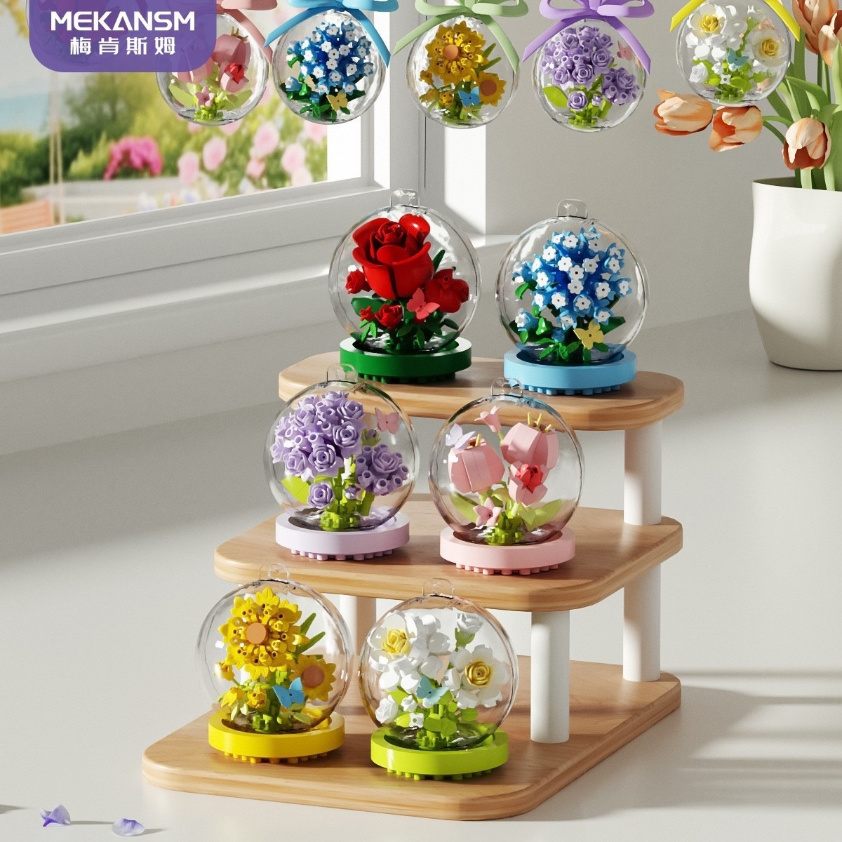 6 flores de estrellas desean bola de cristal (cajas de color independientes)