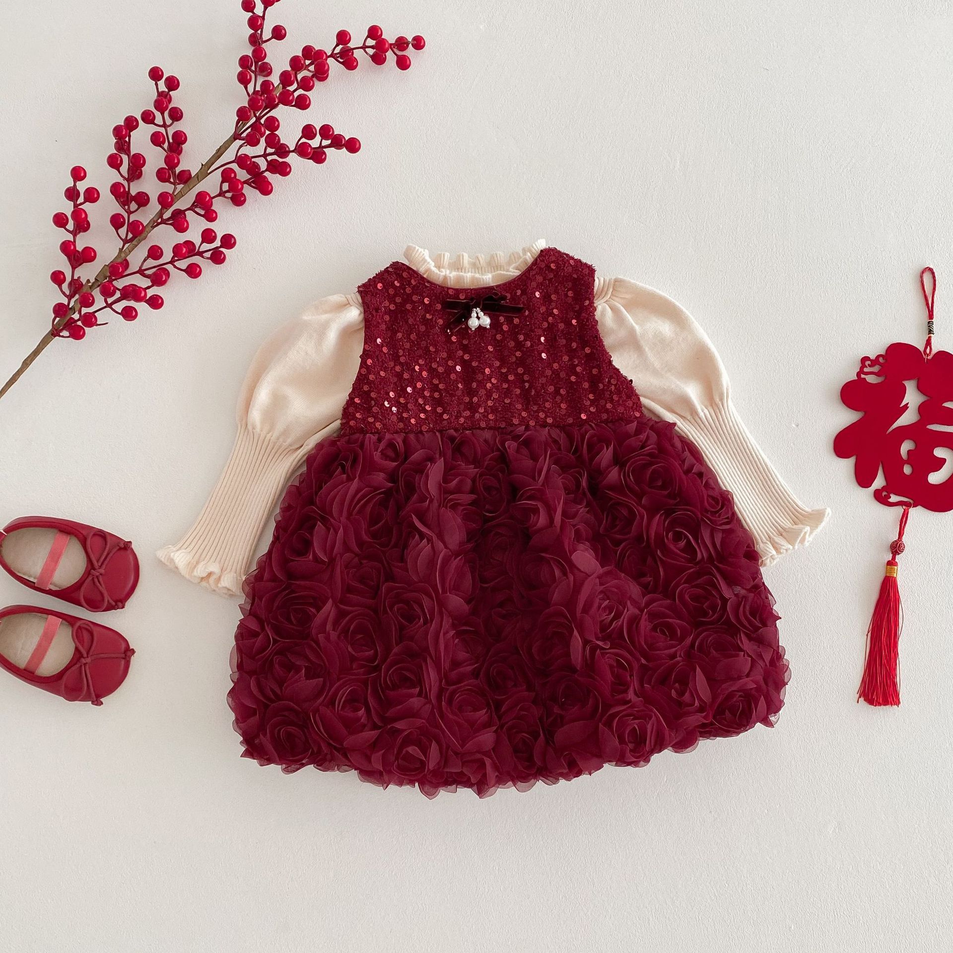 girls‘ thickened new year dress 0-5 years old winter baby sleeveless thermal dress children‘s new year dress trendy aq088