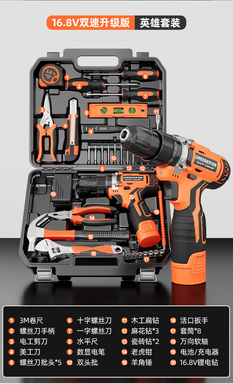 Green Forest Tool Set: Household Tool Box, Multi-Functional Hardware Repair Kit, Complete Home Electrician Set, Car-Mounted Combination