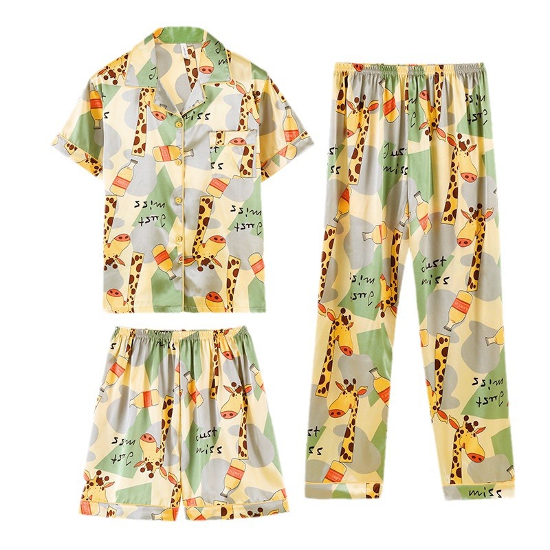 Pijamas de verano de los hombres de seda de hielo de manga corta de lujo de alta calidad de seda real se puede usar fuera de traje de tres piezas