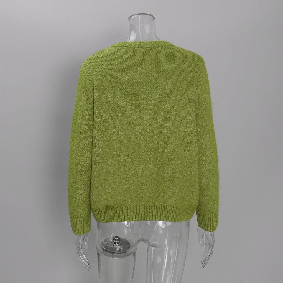 Áo khoác cardigan len nữ cổ tròn dài tay cài một hàng cúc phong cách retro thanh lịch — Màu trắng, Màu xám đậm, Xanh da trời, Xanh lá cây chi tiết 28