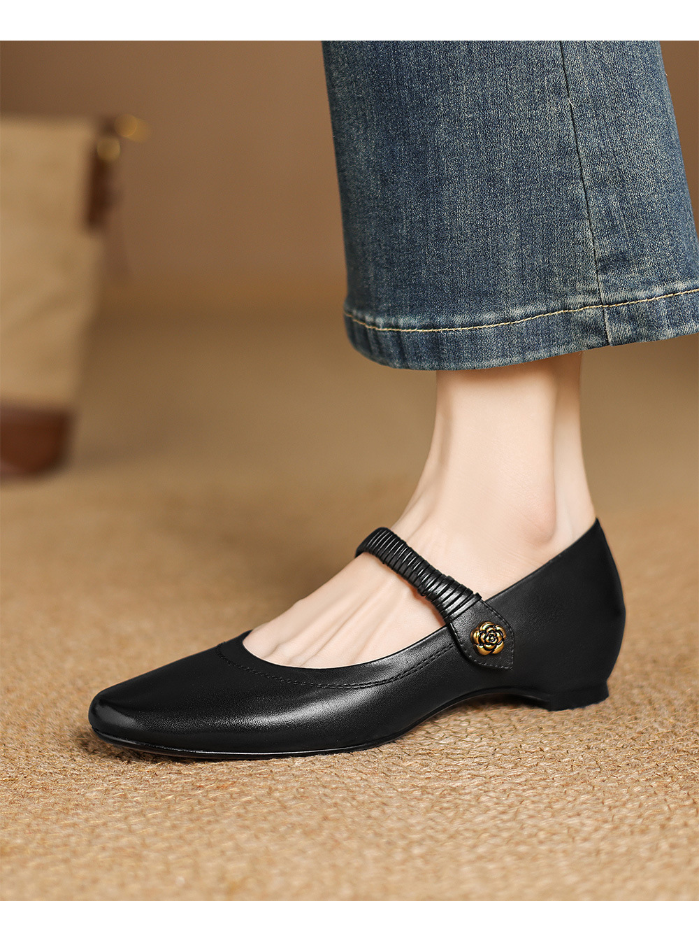 Giày Mary Jane nữ quai ngang gót thấp 4 cm, mũi tròn bít, phong cách cổ điển — màu nâu chi tiết 5