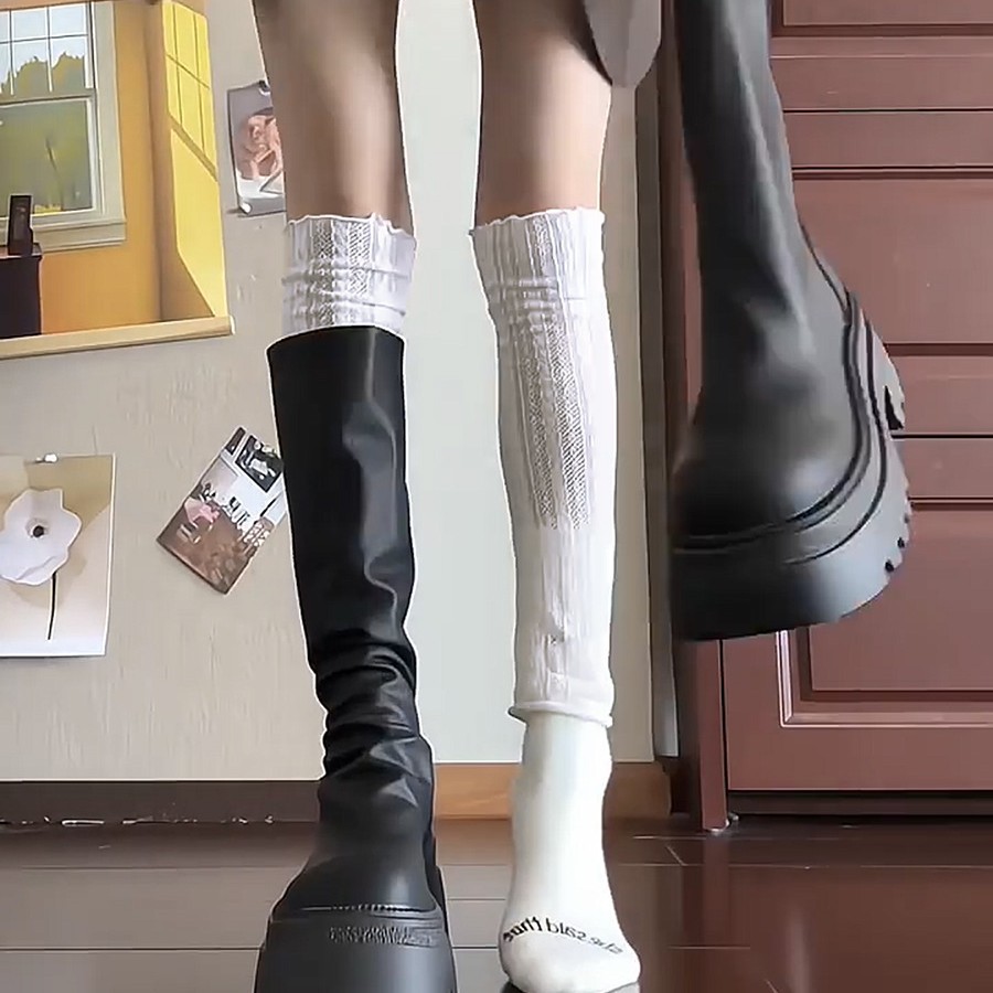 Women's lace stockings, spring and autumn slouch socks, white calf socks, paired with boots, slimming leggings, ballet-style stockings, long socks.