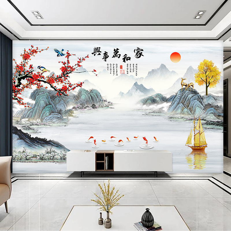 New Chinese-Style Landscape Home Wall Art Tv Background Wall Mural Living Room Wallpaper Wall Covering 8D Three-Dimensional Wallpaper