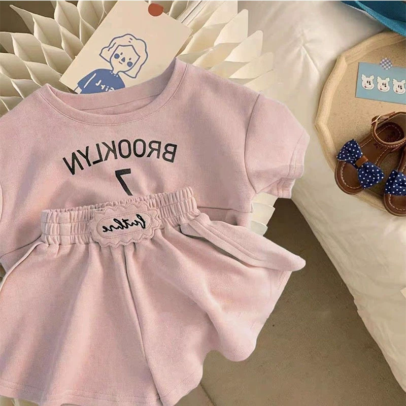 Летняя футболка с коротким рукавом, комплект, детская одежда, корейский стиль, западный стиль