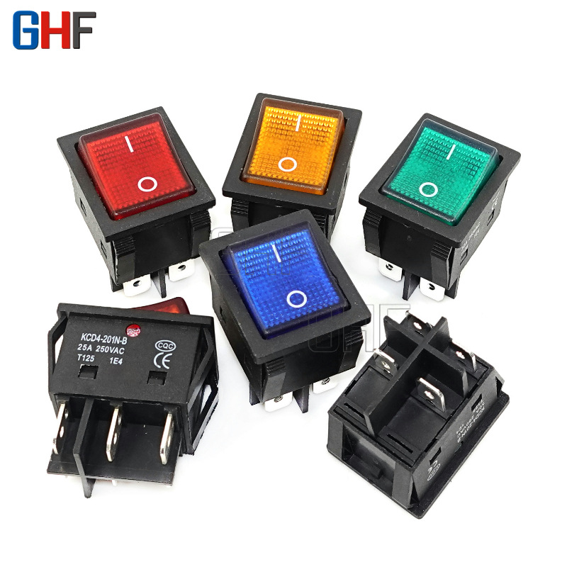 KCD4船型开关红色带灯4脚2档大电流大功率电焊机开关印花机30 35A