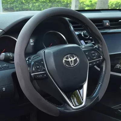 Steering wheel cover – cover, breathable, sweat-absorbent, non-slip, wear-resistant - d-suede-fabric-gray-38cm