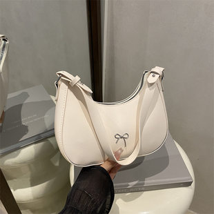 Fashionable retro one-shoulder bag with bow, shoulder bag, french style