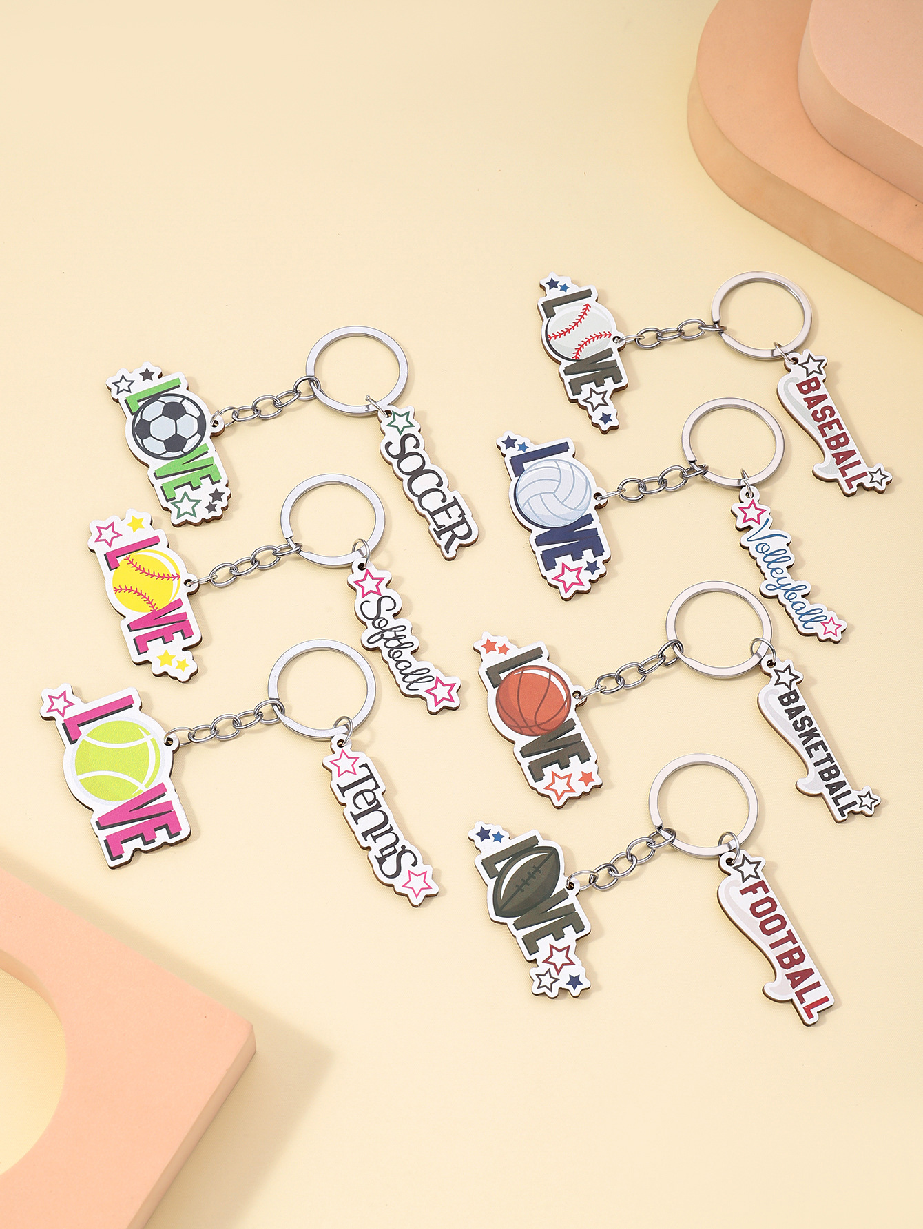 12g Weight Keychain Classification Daily Occasion Wood Material Letter, Ball Pattern Unisex Gender Sports Style Sports Letter Ball Wood Unisex Keychain 1
