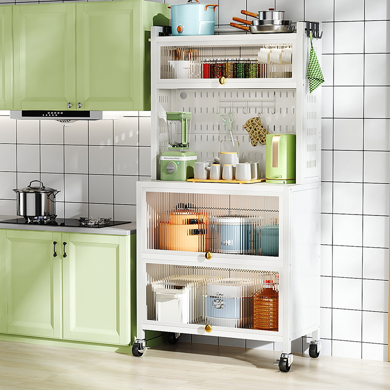 Estante de la cocina aparador gabinete de almacenamiento multifuncional piso eléctrico microondas horno gabinete de almacenamiento agujero gabinete