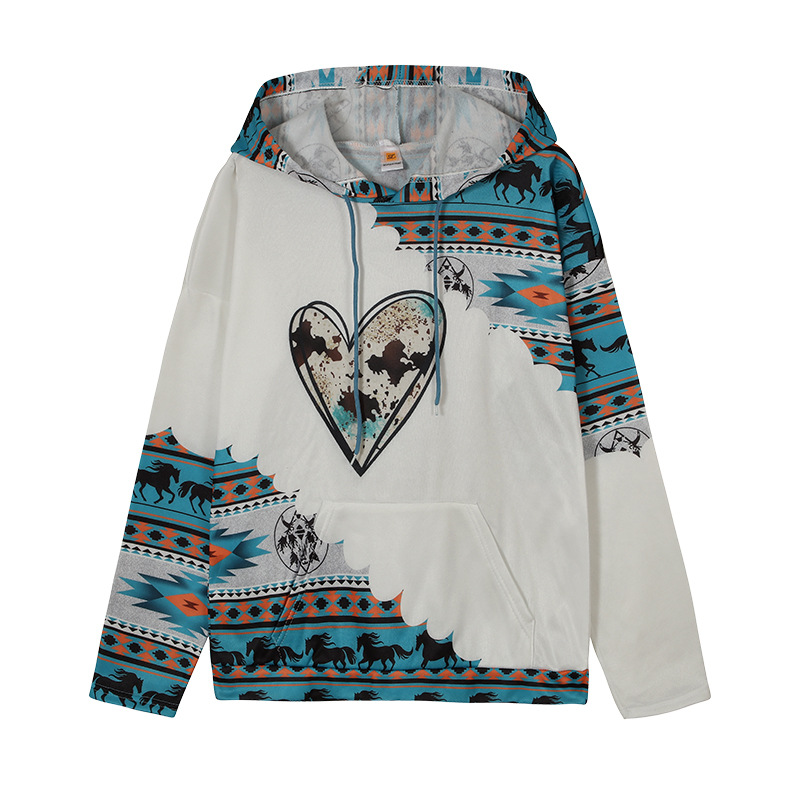 Ethnic Style Printed Hooded Sweatshirt NSYF90179