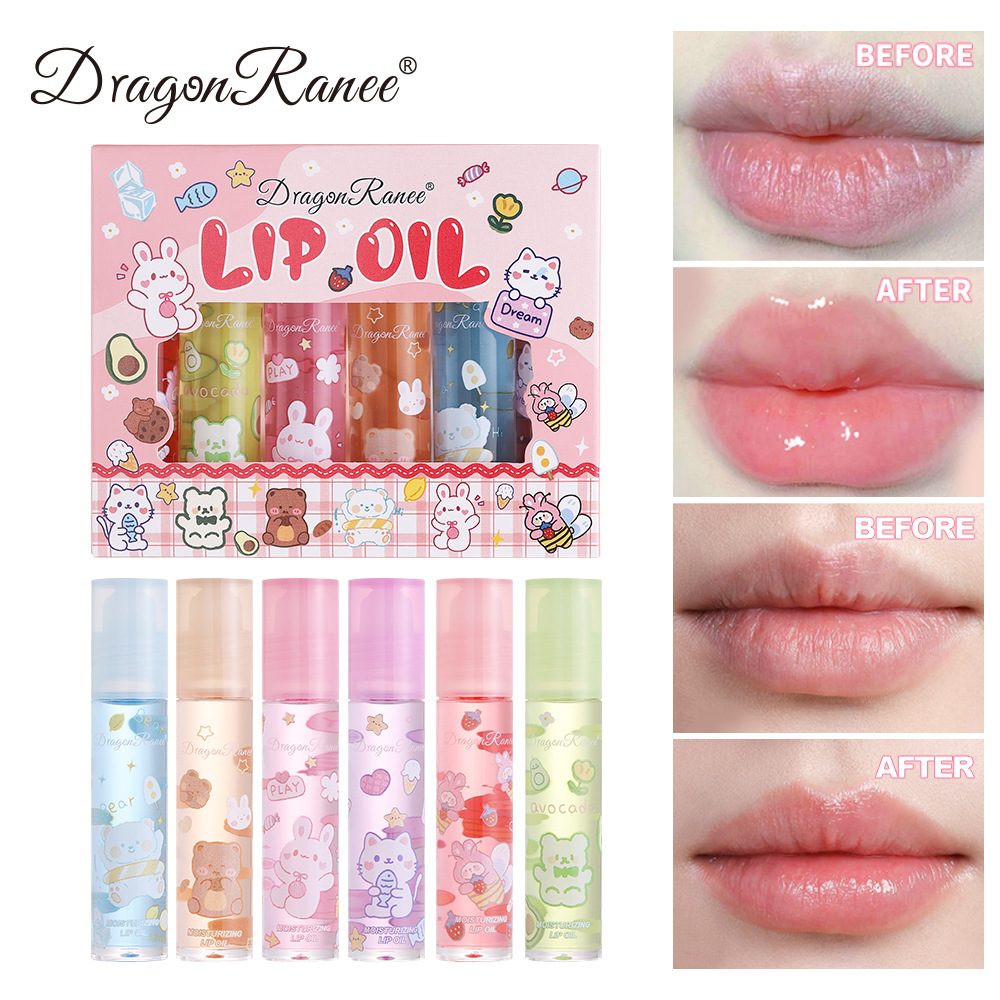 Dragonranee Cross-Border Cute Pet Lip Balm 6-Piece Set Glass Water-Gloss Mirror Pouty Lip Moisturizing Lip Balm