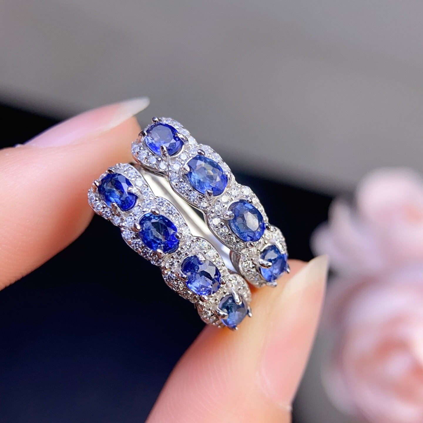Natural Sapphire Earrings! Classic Inlay Main Stone Size: 3*4mm S925 Silver Precision Electroplating Cross-Border Trade