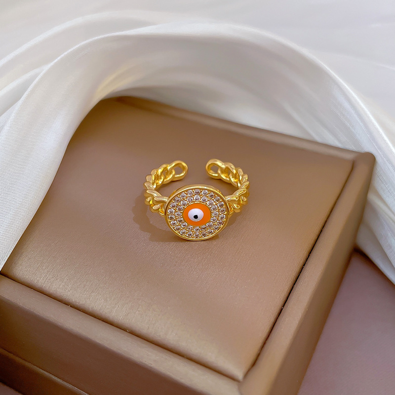 Retro Round Eye Brass Plating Inlay Zircon Open Ring 1 Piece