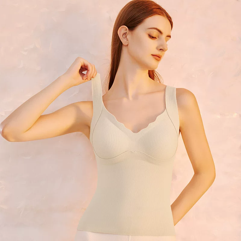 Velvet keep warm tank top, demi-season thermal underwear, top with cups, slim fit