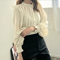 外国貿易トップス 春夏秋 速乾しわになりにくい ラウンドタートルネック パフスリーブ シフォンシャツ