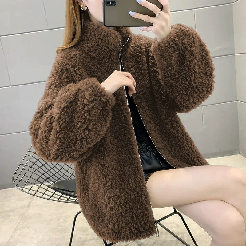 Пальто женское прилив ins зимний бархат толстый двухсторонний бархатный воротник теплый свитер женский кардиган застежка-молния