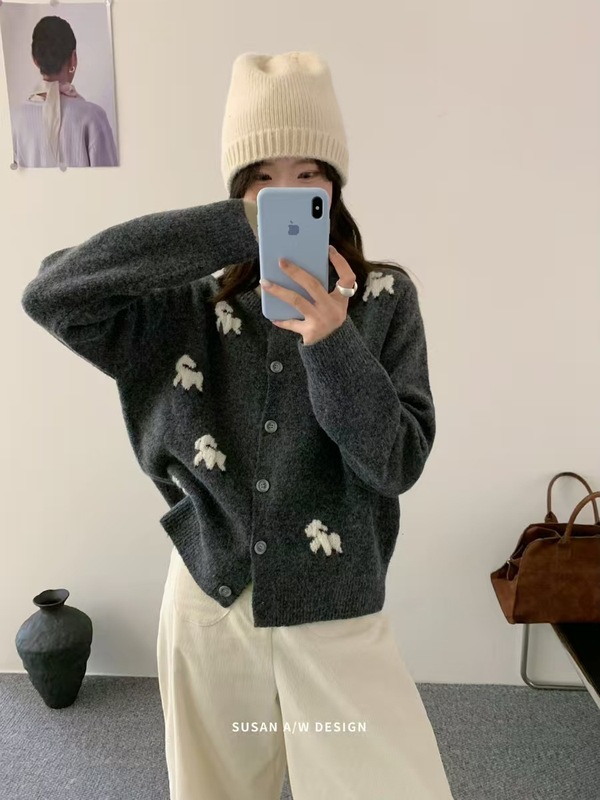 苏珊 韩系百搭温柔春秋新款立体重工刺绣甜美风针织开衫毛衣26967|undefined