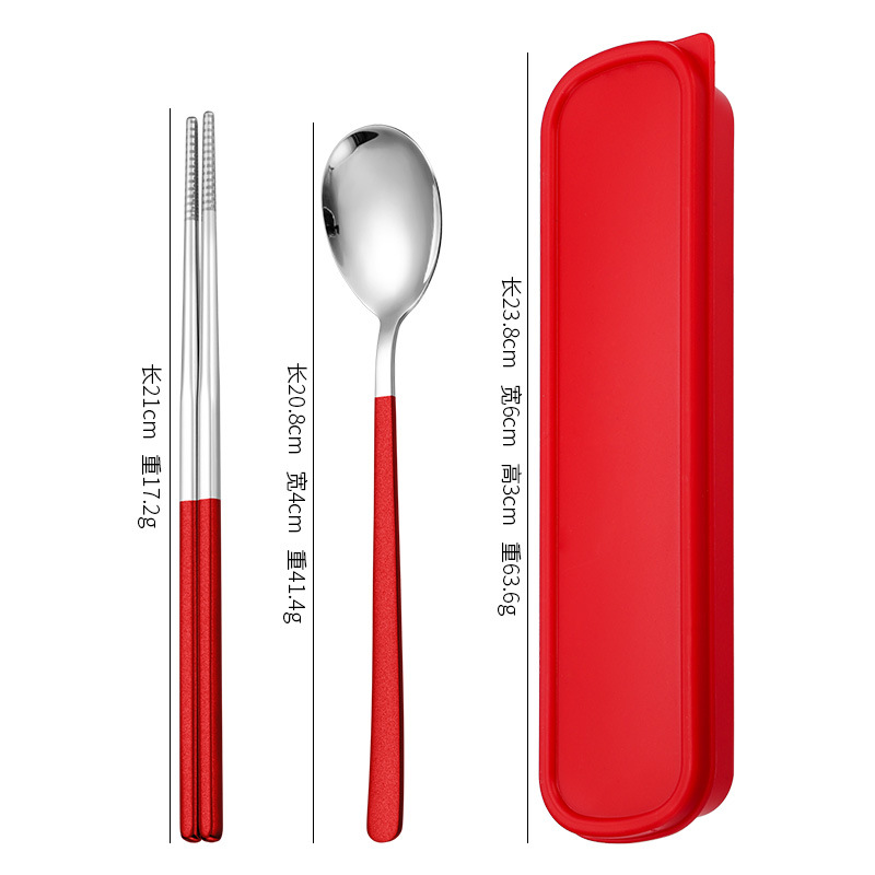 레드와 실버 스푼 젓가락 2 개 세트