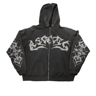 欧美街头嘻哈哥特风y2k印花连帽卫衣男女休闲运动宽松拉链外套