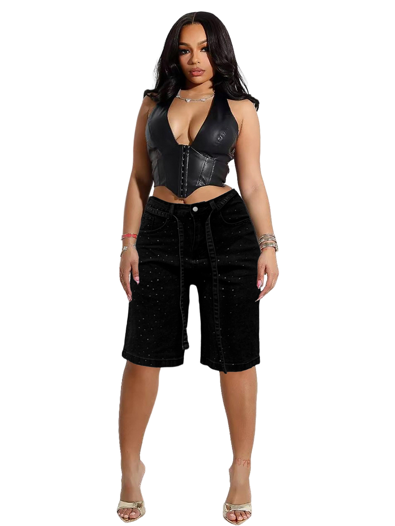Damen Jeans Mit Strassgürtel Und Pünktchenmuster Weiter Schnitt_voghion.com