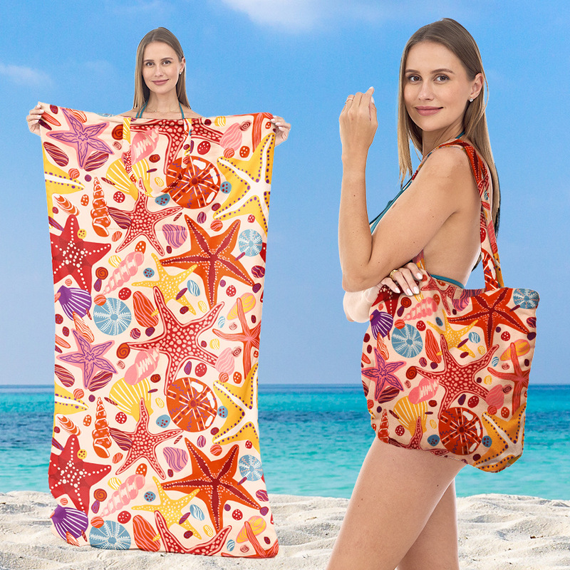 Beach Surfing Portable Bath Towel, Enlarged and Thickened Ultra-Fine Printed Towel, Two-In-One Beach Towel Backpack Shoulder Bag