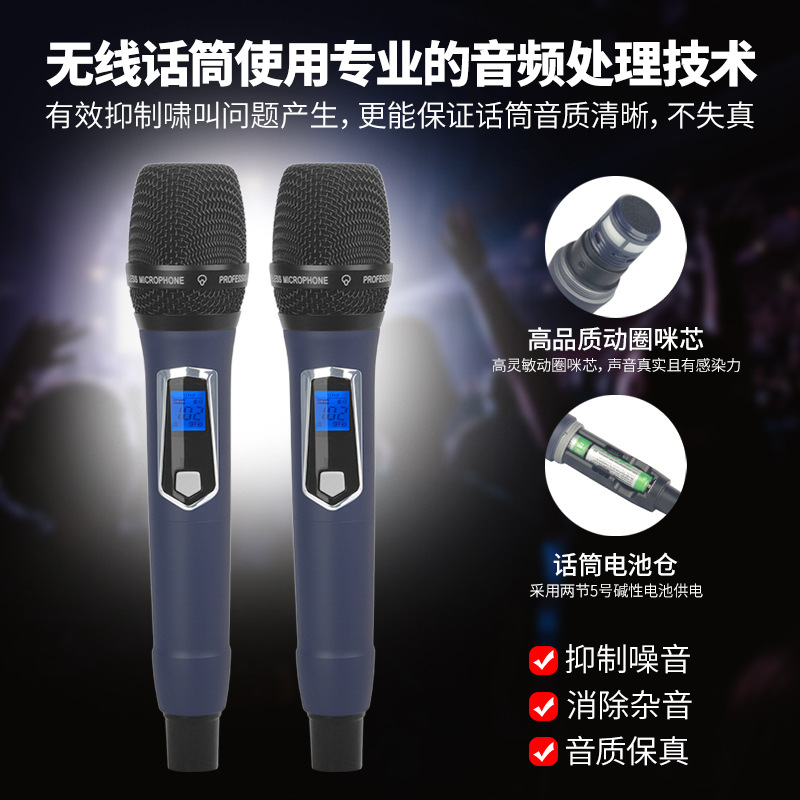 무선 마이크 1 대 2 마이크 노래 무대 홈 사운드 성능 홈 K-송 컨퍼런스 FM