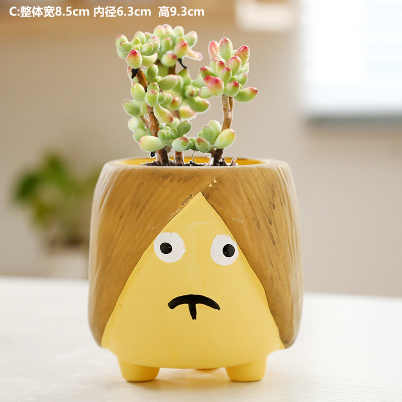 Macetas de cerámica para suculentas con diseño de animales de dibujos animados, pequeño tamaño, para estante de flores en casa, suministro al por mayor