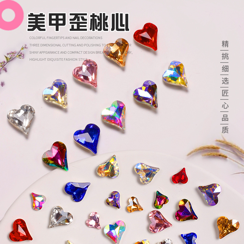 Explosiones japonesas en línea manicuría amor cristal color fantasía perforación de corazón de corazón de corazón gran taladro de cabeza de joyas de braza de la novia