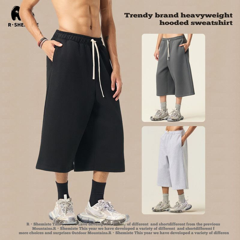 Rs Men's Clothing | Cross-Border Fog Heavyweight Cropped Pants Casual Men's Pants American Style 350g Fleece Drawstring Draped Wide-Leg Sweatpants Rs Men's Clothing | Cross-Border Fog Heavyweight Cropped Pants Casual Men's Pants American Style 350g Fleece Drawstring Draped Wide-Leg Sweatpants