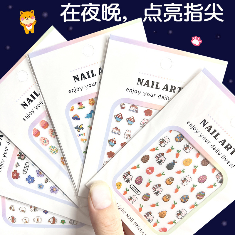 Luminous Cartoon Nail Stickers for Children and Little Girls Cute Nail Stickers Small Fresh Waterproof Non-toxic Lasting Stickers