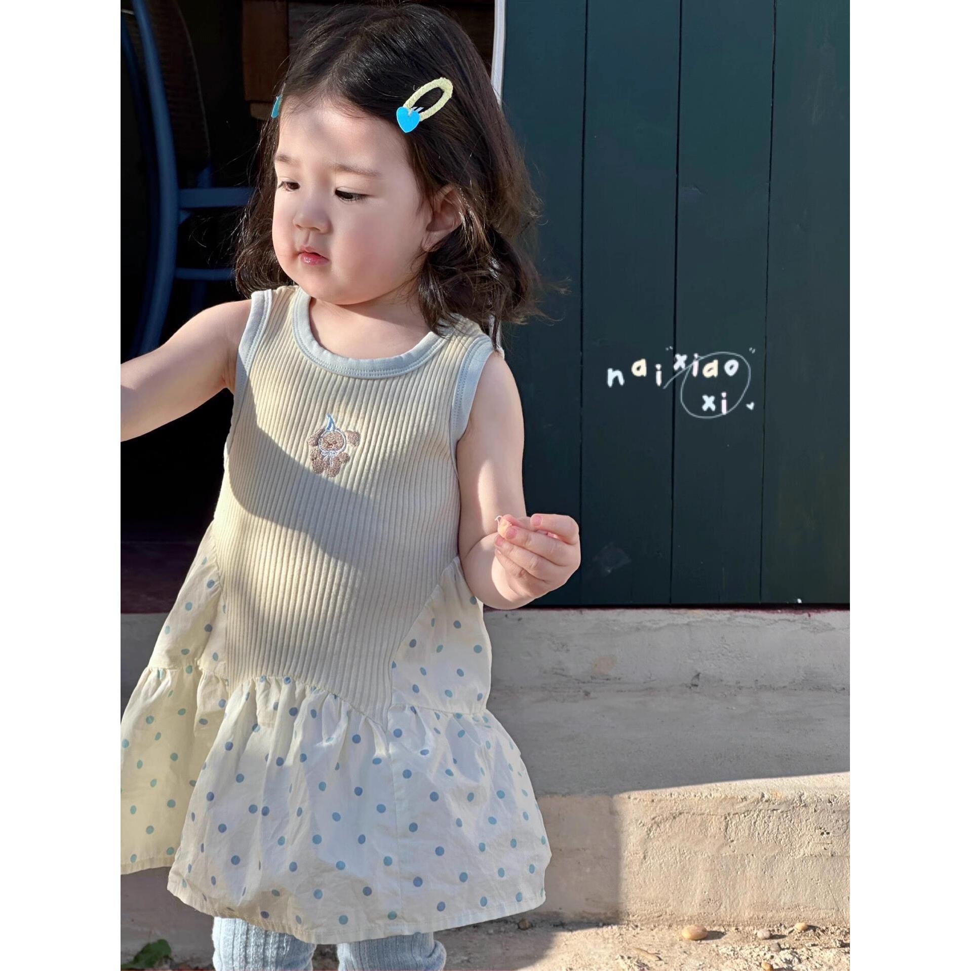 Ropa para niñas, ropa para niños coreanos, tesoros femeninos, bordados, estilo occidental, lunares, falda de cola de pez irregular, falda de chaleco de princesa, estilo de moda