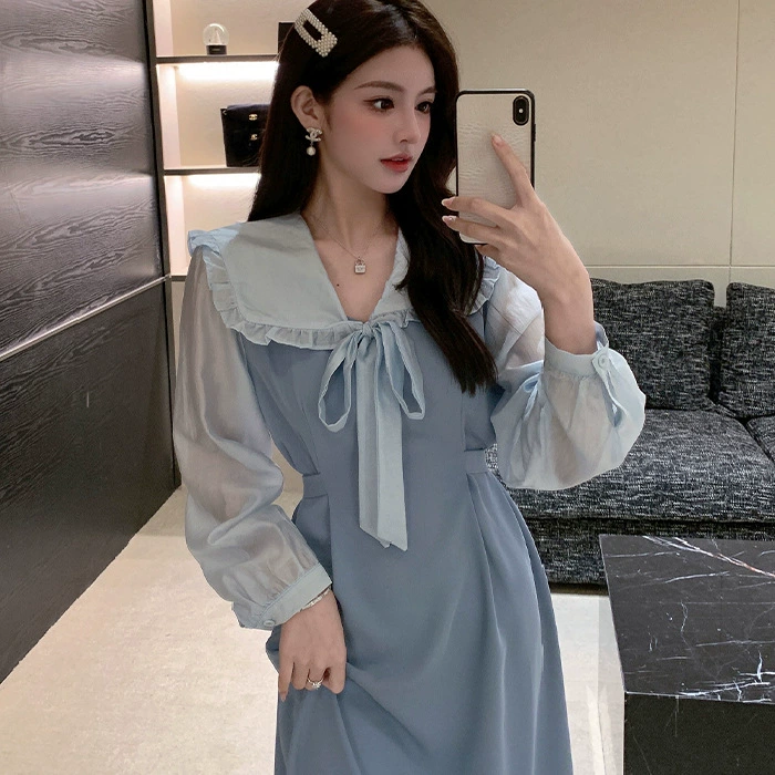 Винтажное шитое поддельное платье из двух частей с длинными рукавами, женское осенне-зимнее 2022, Элегантное Длинное платье с воротником-куклой, женское