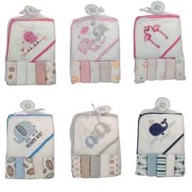 新生婴儿连帽浴巾+小方巾超柔软吸水可爱卡通斗篷婴儿洗澡包巾