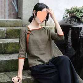 夏装上衣仿棉麻唐装中国风女装茶服服装民国小衫潮长袖秋装