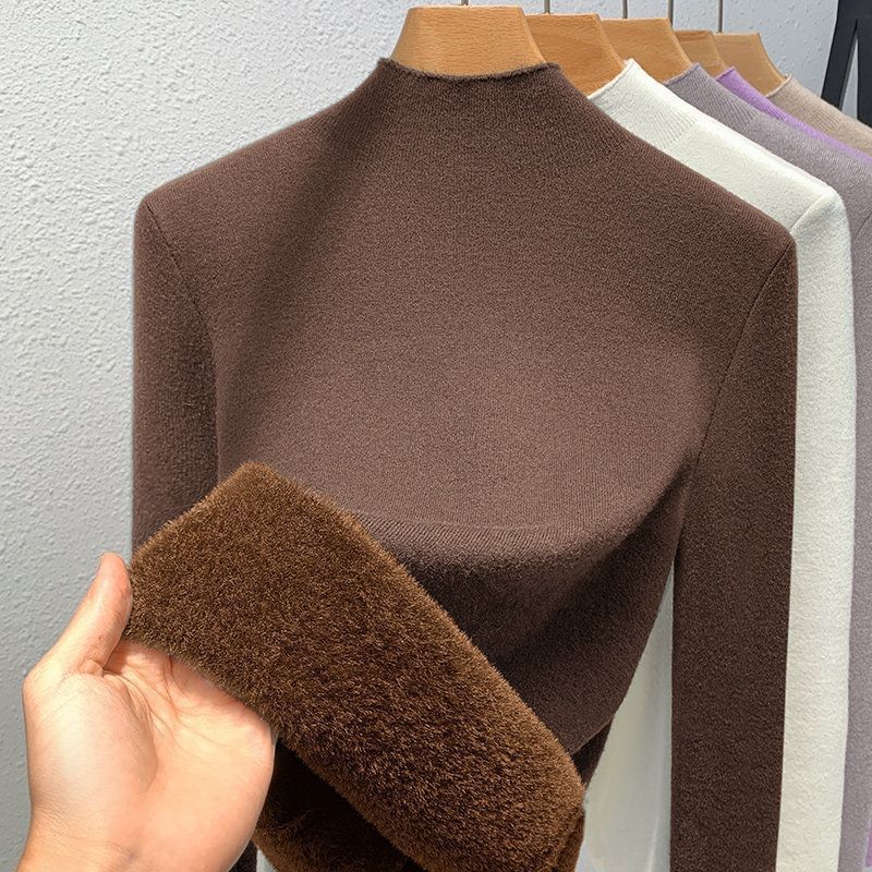 Coffee-Colored Half-Turtleneck Fleece Sweater, 2026 New Autumn and Winter Thickened Integrated Fleece Base Knit Top Coffee-Colored Half-Turtleneck Fleece Sweater, 2026 New Autumn and Winter Thickened Integrated Fleece Base Knit Top